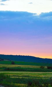 Preview wallpaper sky, evening, landscape, field, road, country, silence, serenity