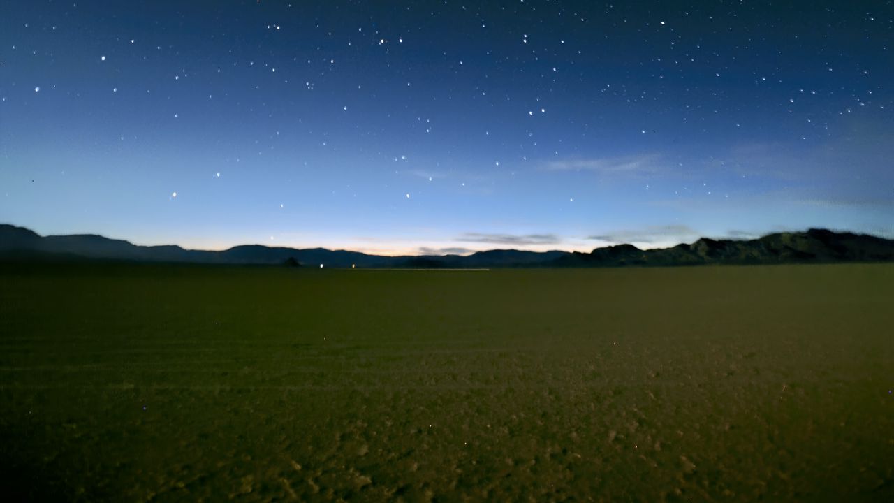 Wallpaper sky, field, mountains, starry sky, dark