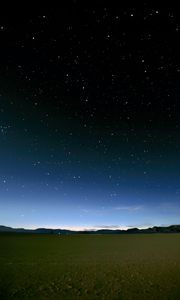 Preview wallpaper sky, field, mountains, starry sky, dark