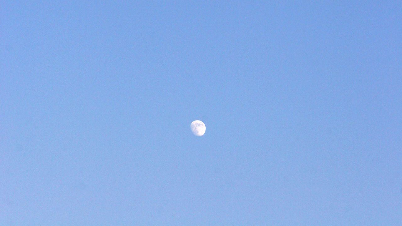 Wallpaper sky, moon, airplane, blue, minimalism