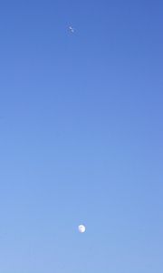 Preview wallpaper sky, moon, airplane, blue, minimalism