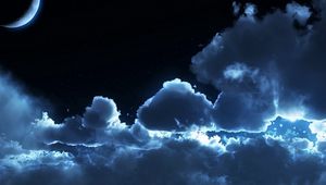 Preview wallpaper sky, night, clouds, air, stars, moon, tranquillity