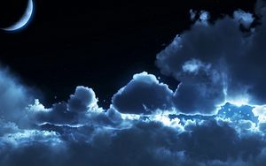 Preview wallpaper sky, night, clouds, air, stars, moon, tranquillity