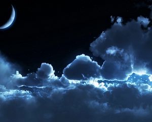 Preview wallpaper sky, night, clouds, air, stars, moon, tranquillity