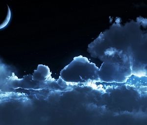 Preview wallpaper sky, night, clouds, air, stars, moon, tranquillity