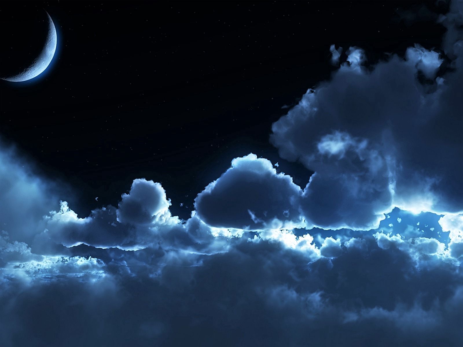 Download wallpaper 1600x1200 sky, night, clouds, air, stars, moon,  tranquillity hd background