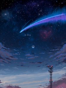 Preview wallpaper sky, night, comet, art, dark