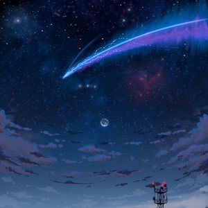 Preview wallpaper sky, night, comet, art, dark