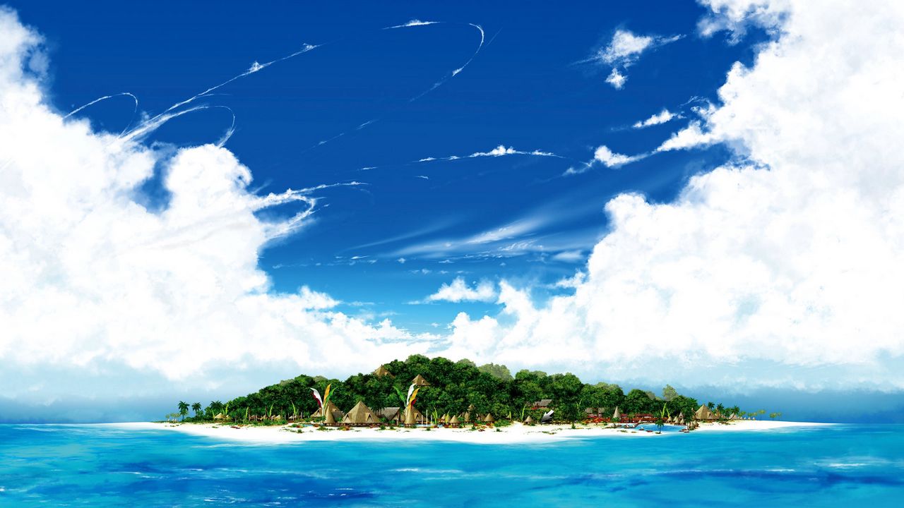 Wallpaper sky, patterns, clouds, island, gulf, palm trees