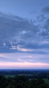 Preview wallpaper sky, plain, trees, height, morning