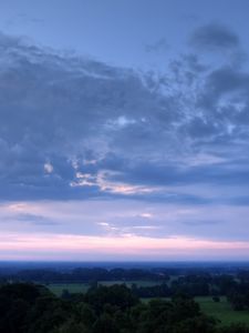 Preview wallpaper sky, plain, trees, height, morning