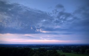 Preview wallpaper sky, plain, trees, height, morning