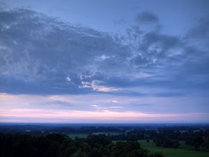 Preview wallpaper sky, plain, trees, height, morning