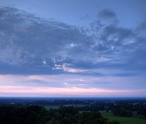 Preview wallpaper sky, plain, trees, height, morning