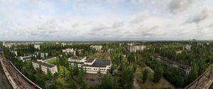 Preview wallpaper sky, roof, apartments, trees, ghost town