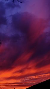 Preview wallpaper sky, roof of house, pole, wires, trees, bright