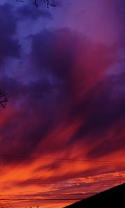 Preview wallpaper sky, roof of house, pole, wires, trees, bright