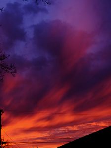 Preview wallpaper sky, roof of house, pole, wires, trees, bright