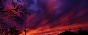 Preview wallpaper sky, roof of house, pole, wires, trees, bright