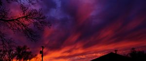 Preview wallpaper sky, roof of house, pole, wires, trees, bright