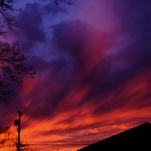 Preview wallpaper sky, roof of house, pole, wires, trees, bright