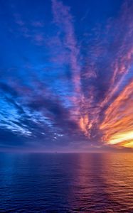 Preview wallpaper sky, sea, clouds, decline, orange, colors, ripples, strips