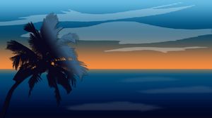 Preview wallpaper sky, sea, horizon, palm, art