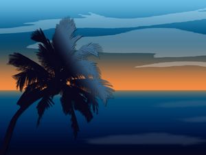 Preview wallpaper sky, sea, horizon, palm, art