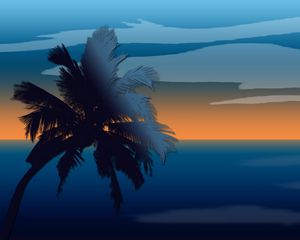 Preview wallpaper sky, sea, horizon, palm, art