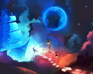 Preview wallpaper sky ship, colors, wide