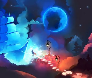 Preview wallpaper sky ship, colors, wide