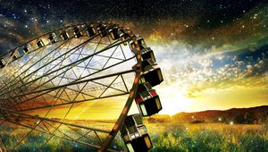 Preview wallpaper sky, stars, field, flowers, wheel, ferris