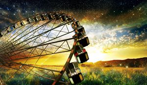 Preview wallpaper sky, stars, field, flowers, wheel, ferris