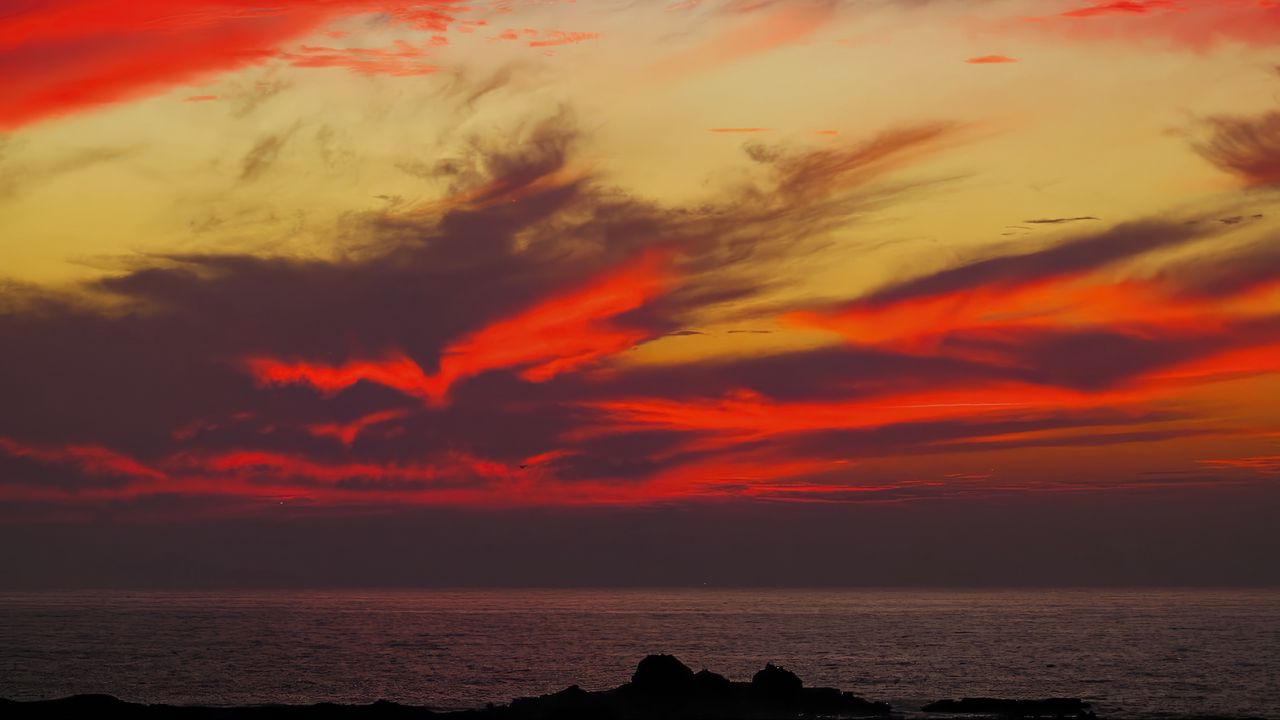 Wallpaper sky, sunset, clouds, sea, hills