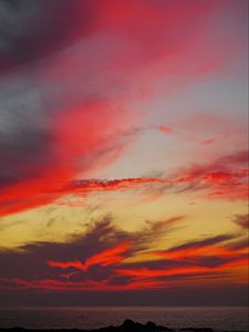 Preview wallpaper sky, sunset, clouds, sea, hills