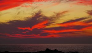 Preview wallpaper sky, sunset, clouds, sea, hills