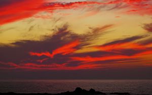 Preview wallpaper sky, sunset, clouds, sea, hills