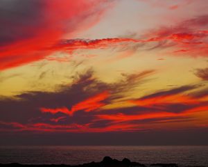 Preview wallpaper sky, sunset, clouds, sea, hills