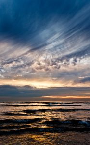 Preview wallpaper sky, sunset, clouds, horizon, wave