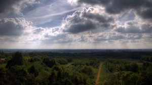 Preview wallpaper sky, trees, height, shadows, roads, agriculture