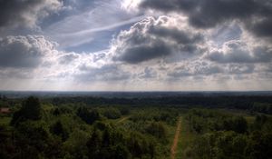 Preview wallpaper sky, trees, height, shadows, roads, agriculture