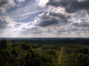 Preview wallpaper sky, trees, height, shadows, roads, agriculture