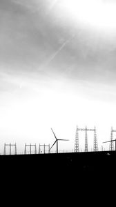 Preview wallpaper sky, windmills, silhouettes, bw