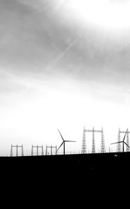 Preview wallpaper sky, windmills, silhouettes, bw