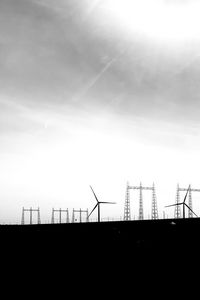 Preview wallpaper sky, windmills, silhouettes, bw