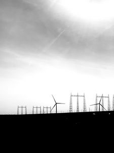 Preview wallpaper sky, windmills, silhouettes, bw