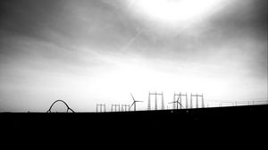 Preview wallpaper sky, windmills, silhouettes, bw