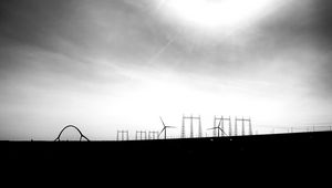 Preview wallpaper sky, windmills, silhouettes, bw