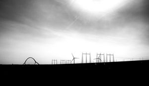 Preview wallpaper sky, windmills, silhouettes, bw