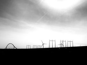 Preview wallpaper sky, windmills, silhouettes, bw